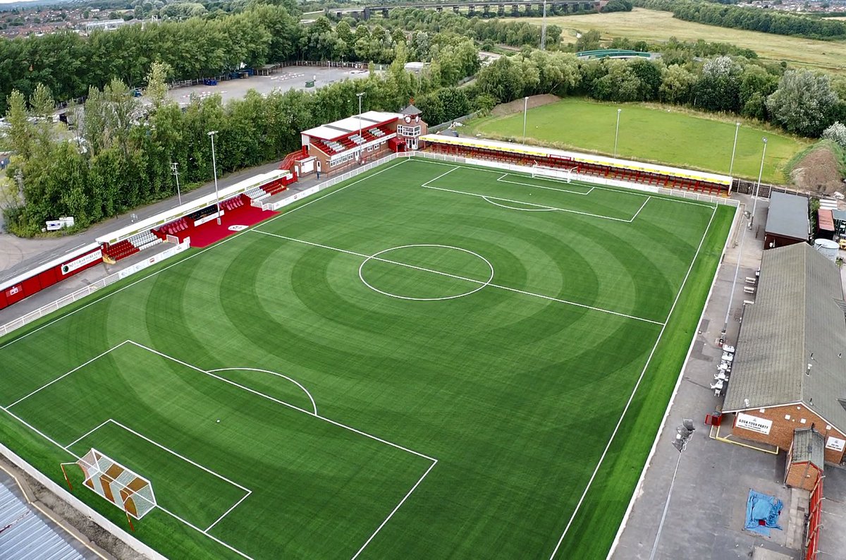 Aerial view of a semi-professional football ground