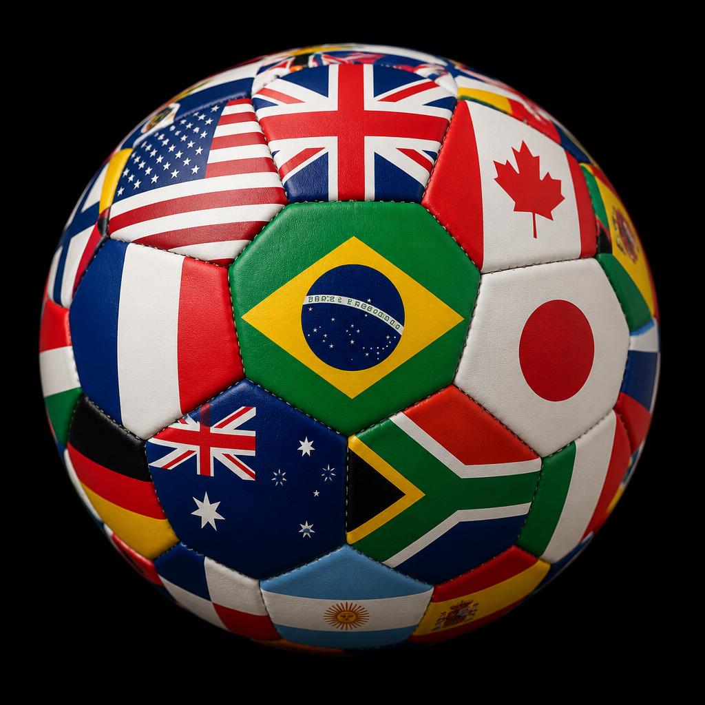 Football covered with country flags from around the world